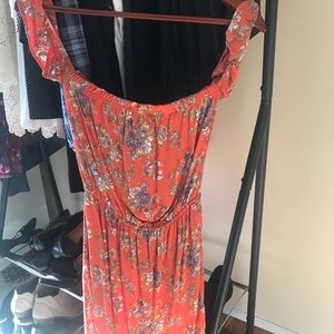 Orange Floral Off the Shoulder Dress